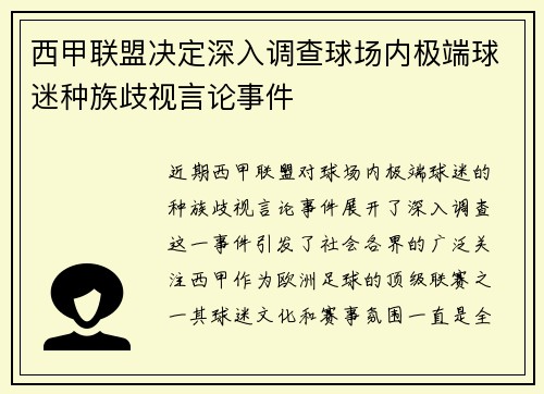 西甲联盟决定深入调查球场内极端球迷种族歧视言论事件 西甲联盟决定深入调查球场内极端球迷种族歧视言论事件